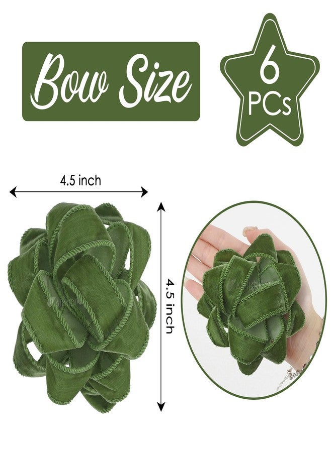 AIMUDI Moss Green Velvet Gift Bows 4.5'' Present Bows for Gift Wrapping Self Adhesive Gift Wrap Bows for Party, Holiday, Wedding, Christmas Decorations - 6 Counts - Image 2